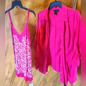 Lane Bryant pink button-down shirt size 18/20 and tank top size 14/16